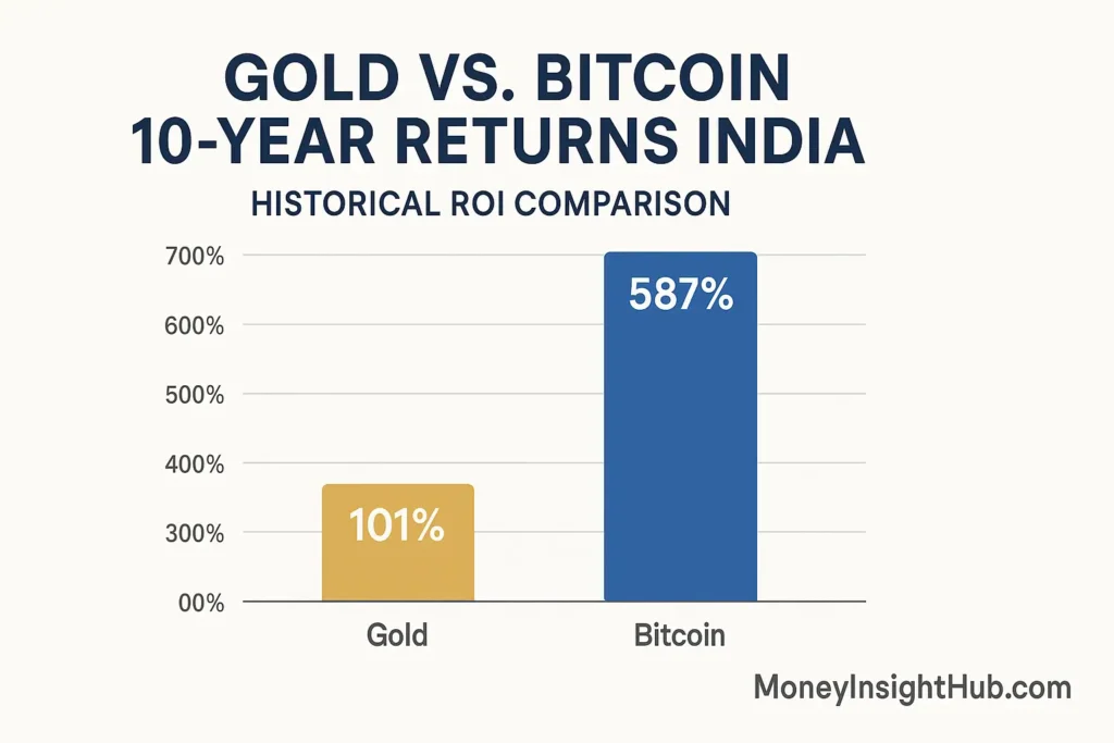 Gold vs Bitcoin 10 Year Returns India