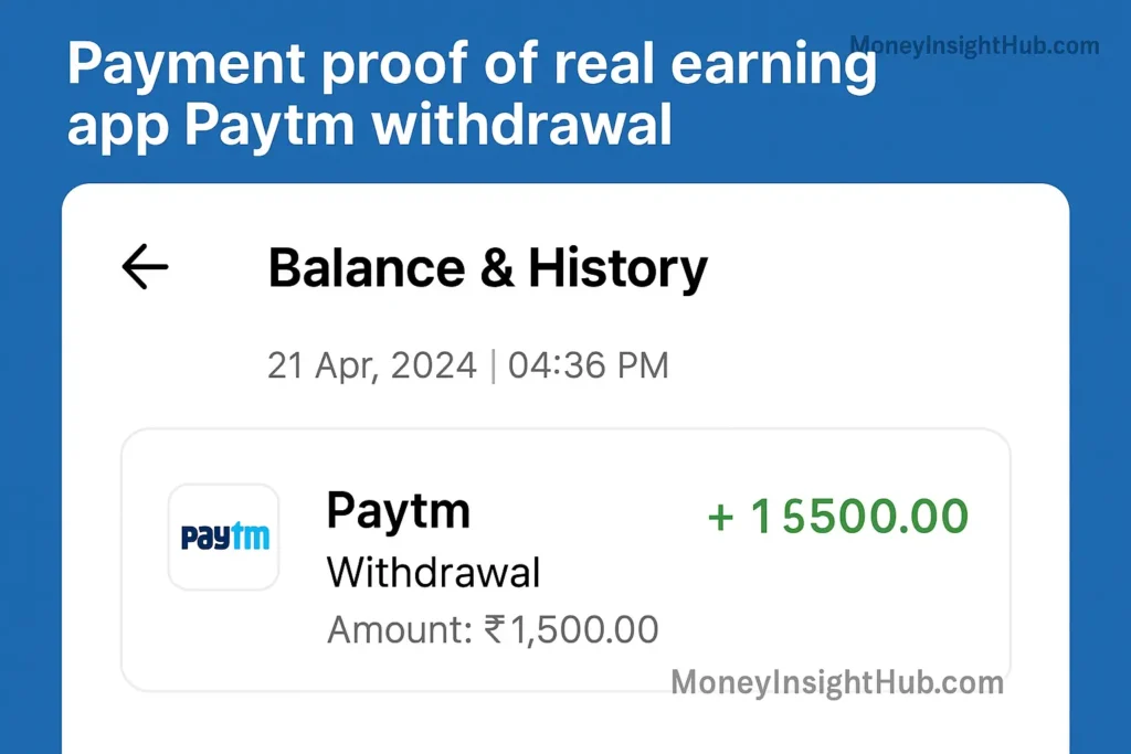 Payment proof of real earning app Paytm withdrawal